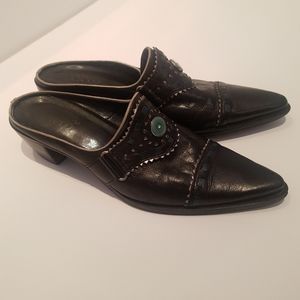 Franco Sarto Black Studded Western BOHO Mule shoe